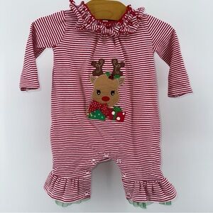 Bonnie Baby Red Striped Reindeer Baby Romper